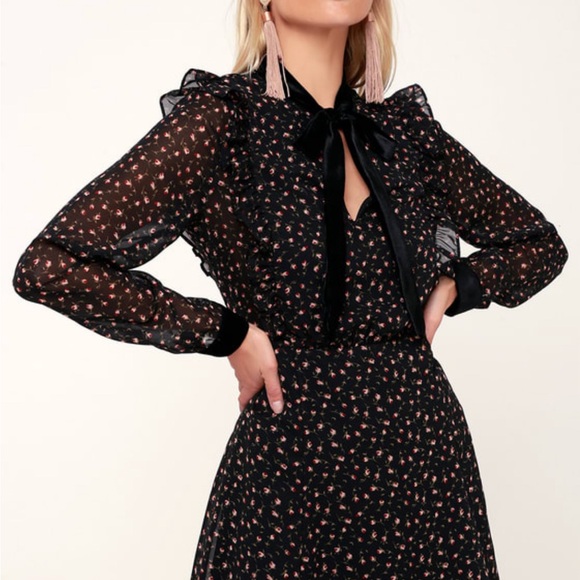 Lulus Neilsa Black Floral Print Long Sleeve Skater Dress - Picture 3 of 11